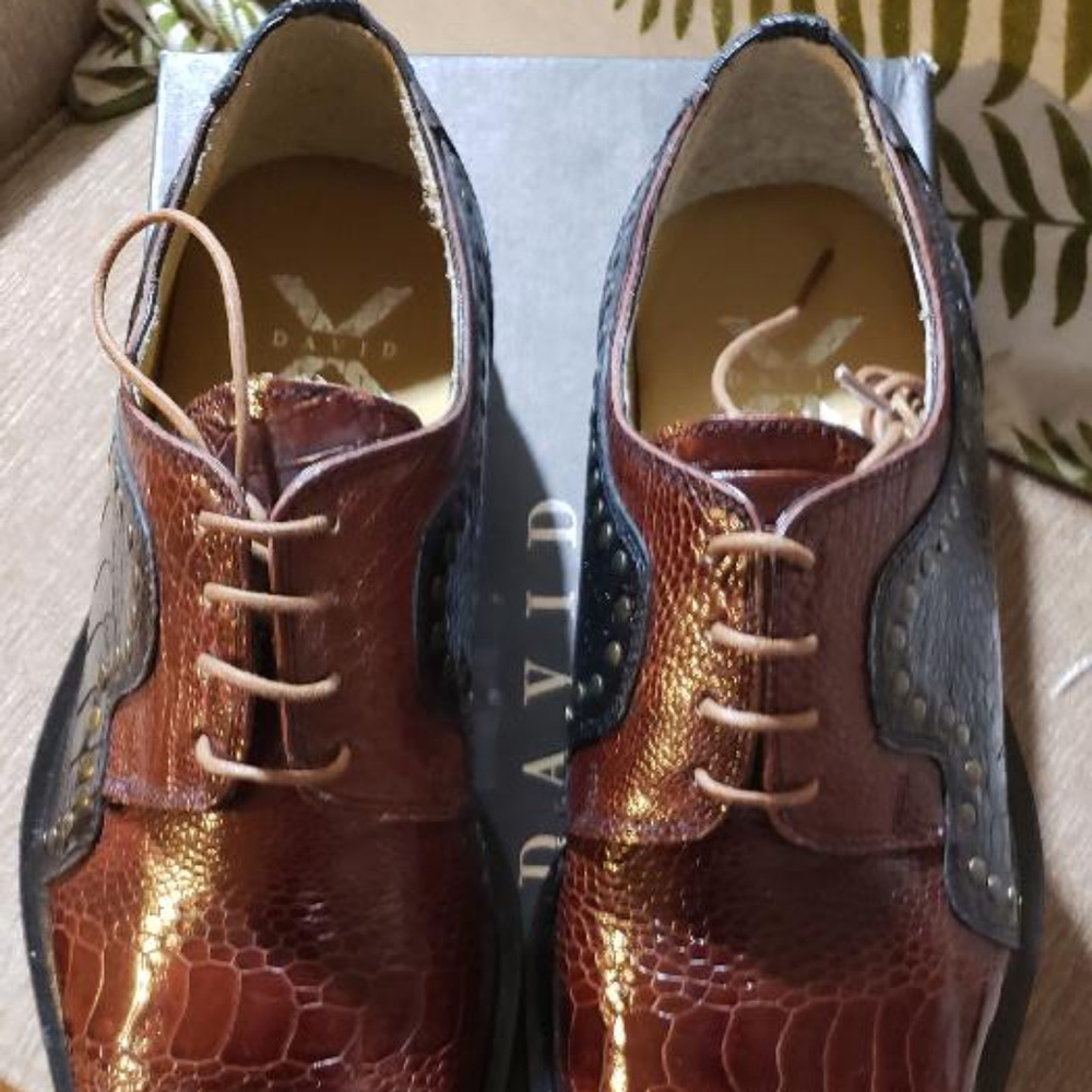 Mens Ostrich Shoes Brown with Black Trim